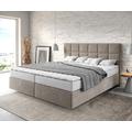 DELIFE Boxspringbett Dream-Fine 180x200 cm Mikrofaser Beige mit Matratze und Topper, Boxspringbetten