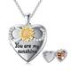 SOULMEET Personalized 9k 14k 18k Solid White Gold/Silver Infinity Sunflower Locket Necklace That Holds 1 Picture Photo Heart Locket Necklace, You Are My Sunshine (Custom photo)