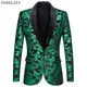 Blazers de smoking à paillettes florales vertes brillantes pour hommes col châle à un bouton veste