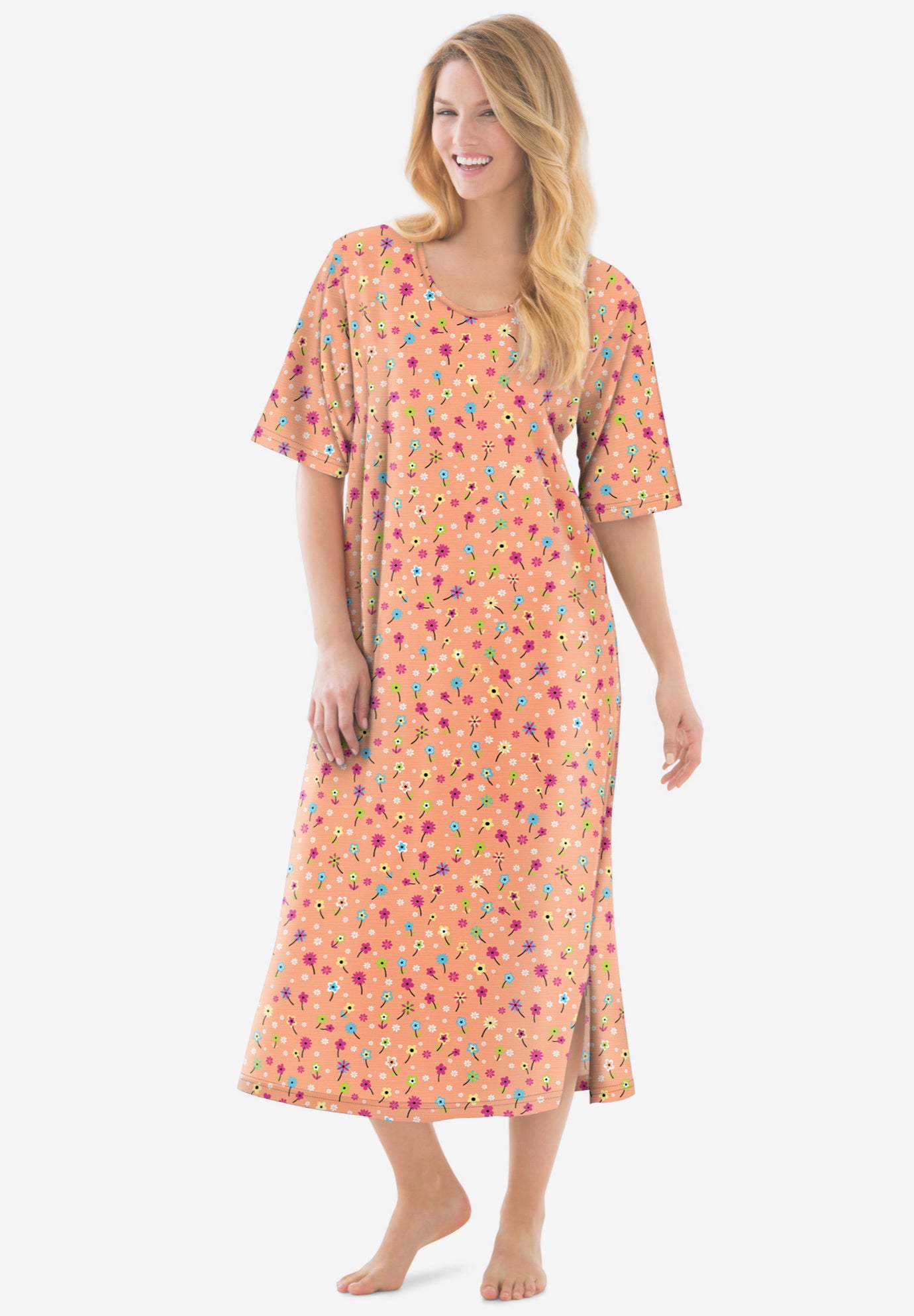 Plus Size Women's Long Tagless Sleepshirt by Dreams & Co. in Honey Peach Floral (Size 1X/2X)