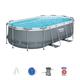 Bestway Power Steel Oval Pool Set, Stahlrahmen / Polyvinylchlorid, 4.27 x 2.5 x 1 m, Innenverkleidung in Fliesenmosaik-Optik, grau