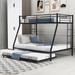 Twin over Full Bed with Sturdy Steel Frame, Bunk Bed with Twin Size Trundle, Two-Side Ladders, Black