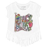 Girls Toddler Tiny Turnip White Philadelphia Phillies Peace Love Baseball Fringe T-Shirt