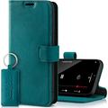 SURAZO Prestige Samsung Galaxy S22 Ultra Case - Foldable Genuine Leather Phone Cover for Samsung S22 Ultra 5G - Flip case RFID Wallet with Card Holder, Kickstand, Key Ring & Magnetic clasp (Turquoise)