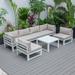 LeisureMod Chelsea 7-Piece Patio Sectional And Coffee Table Set White Aluminum With Cushions in Beige - LeisureMod CSTW-7BG