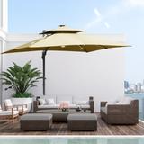 Outsunny 10ft Solar LED Patio Umbrella, Offset Hanging Umbrella with 360° Rotation, Cross Base, 8 Ribs, Tilt and Crank