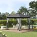 Outsunny 10' x 10' Steel Fabric Rectangle Outdoor Gazebo with Mesh Curtain Sidewalls & 2-Tiered Vented Canopy Top