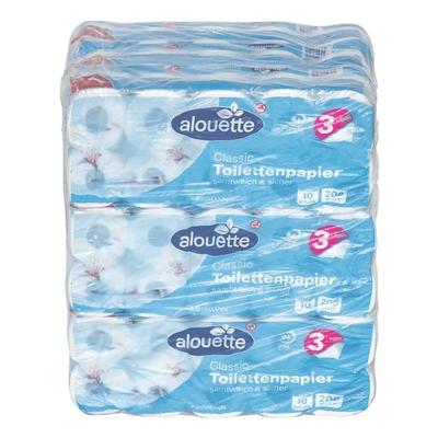 Toilettenpapier 3-lagig - 90 Rollen (9 Pack à 10 Rollen) weiß, alouette