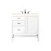 "Addison 36"" Single Vanity Cabinet - Glossy White - With 3 CM Eternal Marfil Top - James Martin E444-V36-GW-3EMR"