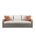 Patio Sectional & 2 Ottomans (2 Pillows) in Beige Fabric & Gray Wicker