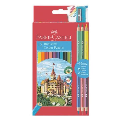12er-Pack Buntstifte »Colour« inkl. 3 Buntstifte »Bicolor« und Spitzer braun, Faber-Castell (Schule)