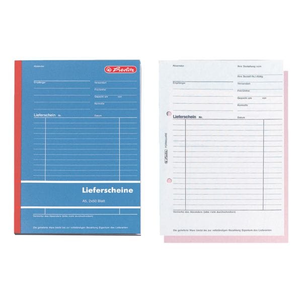 Herlitz Formularbuch »Lieferschein mit Empfangsschein« (2-fach mit Blaupapier) rosa, 14.8x21 cm Image
