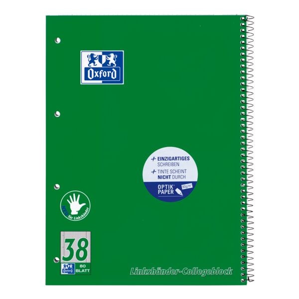 Oxford Collegeblock »Linkshänder« A4 kariert, ECF-Papier grün Image
