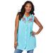 Plus Size Women's Sleeveless Embroidered Angelina Tunic by Roaman's in Ocean Folk Embroidery (Size 30 W)