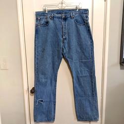 Levi's Jeans | Men's Levis 501 Distressed Medium Wash Jeans Denim. Size 36 Waist 34 Inseam. | Color: Blue/White | Size: 36