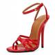 Women's Round Toe Sandals 13cm Stiletto High Heels Patent Leather Pumps Open Toe Court Shoes Ankle Strap Pump Formal Occasion Office Work Evening Party Prom,Red,7 UK