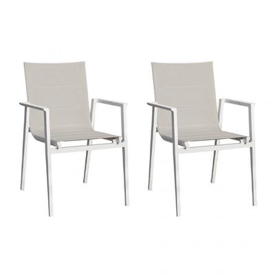 Lot de 2 chaises de jardin aluminium et tissu textilène gris