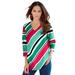 Plus Size Women's Diagonal Stripe V-Neck Tee by Roaman's in Soft Jade Multi (Size S) Shirt