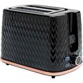 GBS Fabulous Textured Toaster Luxury Kitchen Appliance Kitchenware - 2 Slice - High Lift Eject - Removable Crumb Tray - Cancel/Reheat/Defrost Functions - Black & Rose Gold Color.