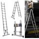 3.8M Telescopic Ladder Multi-Purpose A-Frame Extension Extend Portable Foldable Ladder Stainless Steel Telescoping Attic Loft Ladder - Soft Close Anti Pinch Finger Protection (1.9m+1.9m)