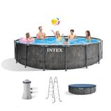 Intex Greywood Prism Frame 15'x48" Round Above Ground Outdoor Swimming Pool Set