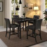 Elegance 5-Piece Kitchen Table Set Marble Top Counter Height Dining Table Set with 4 Leather-Upholstered Chairs, Black