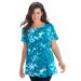 Plus Size Women's Swing Ultimate Tee with Keyhole Back by Roaman's in Teal Acid Tie Dye (Size M) Short Sleeve T-Shirt