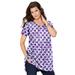 Plus Size Women's Short-Sleeve V-Neck Ultimate Tunic by Roaman's in Purple Orchid Tie Dye Medallion (Size 4X) Long T-Shirt Tee