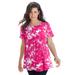 Plus Size Women's Swing Ultimate Tee with Keyhole Back by Roaman's in Pink Acid Tie Dye (Size 4X) Short Sleeve T-Shirt