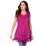 Plus Size Women's Embroidered Acid Wash Tank by Roaman's in Purple Magenta (Size 24 W)