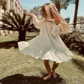 Robe à volants pour filles 100% coton robes de princesse blanches douces à plusieurs niveaux à