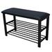 Premius Cushioned Storage Bench with 2 Tier Steel Shoe Rack, Black - 32x12x20 Inches