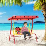 Outsunny 2-Seat Kids Canopy Swing, Children Outdoor Patio Lounge Chair, for Garden Porch, with Adjustable Awning, Seat Belt