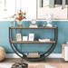 Industrial Design Demilune Shape Textured Metal Distressed Wood Console Table