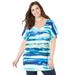 Plus Size Women's Dolman Sleeve Georgette Top by Catherines in Blue Watercolor Stripe (Size 3X)