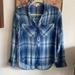 Anthropologie Tops | Anthropologie Cloth & Stone Brand Stretch Boho Distressed Plaid Flannel Shirt Xs | Color: Blue/White | Size: Xs