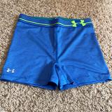 Under Armour Shorts | Bnwot Under Armour Heat Gear Striped Blue Tight Shorts Size Small | Color: Blue/Green | Size: S