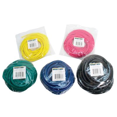 CanDo® Low Powder Exercise Tubing - 25' rolls, 5-piece set (1 each: yellow, red, green, blue, black)