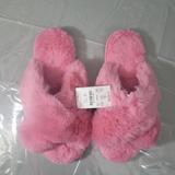 J. Crew Shoes | - J Crew Women's Fuzzy Criss Cross Slippers Faux Fur Pink Size8/9 Pink New | Color: Pink | Size: Various