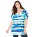 Plus Size Women's Dolman Sleeve Georgette Top by Catherines in Blue Watercolor Stripe (Size 0X)