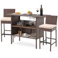 HOMHUM 3-Piece Patio Bar Set w/ Wicker Bar Chairs & Outdoor Bar Table Plastic/Wicker/Rattan in Gray | 41 H x 54.7 W x 35.6 D in | Wayfair