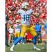 Los Angeles Chargers Justin Herbert Unsigned Gold Pants Throwing Pass Vertical Photograph