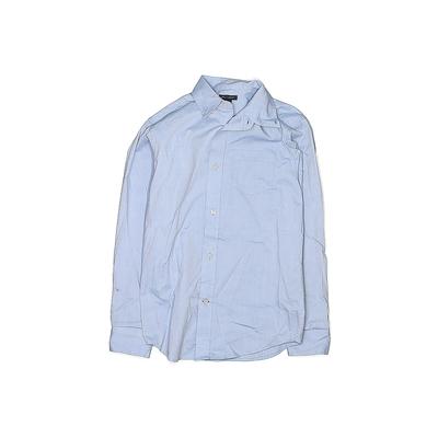 Tommy Hilfiger Long Sleeve Button Down Shirt: Blue Solid Tops - Kids Boy's Size 12