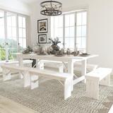 Flash Furniture Montana 8' X 40" Antique Rustic White Folding Farm Table & Six Bench Set Wood in Brown/Green/White | Wayfair XA-FARM-3-WH-GG