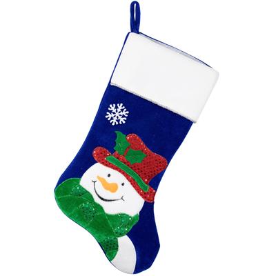 20" Dark Blue Embroidered Velveteen Snowman Stocking White Cuff