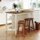 Solid Wood Rustic 3-piece 45" Stationary Kitchen Island Set with 2 Seatings