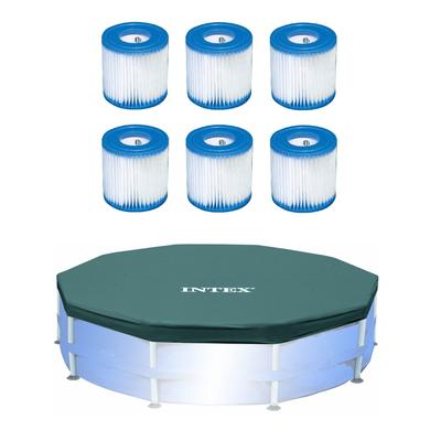 Intex Pool Filter (6 Pack) with Intex 10-Foot Round Above Ground Pool Cover - 0.2