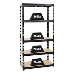 PROREGAL Schwerlastregal Tiger | HxBxT 180x90x45 cm | Fachlast 265kg | Schwarz | Stecksystem Lagerregal Regalsystem Image