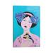 East Urban Home Woman w/ Bird & Cherry by Sally B - Wrapped Canvas Painting Canvas in Blue/Green/Pink | 12 H x 8 W x 0.75 D in | Wayfair
