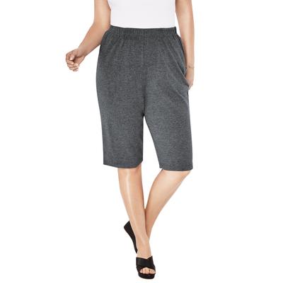 Plus Size Women's Plus Size Soft Knit Pull-on Bermuda Short by Roaman's in Heather Charcoal (Size 6X) Pull On Elastic Waist